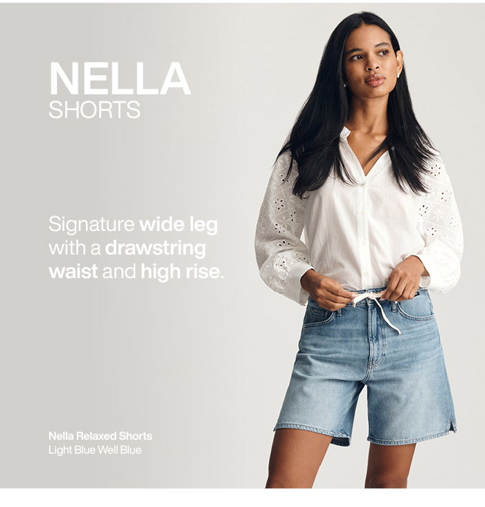 Nella Shorts: Signature wide leg with a drawstring waist and high rise.