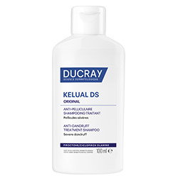 Ducray Kelual DS anti-dandruff treatment shampoo bottle, 100 ml white packaging for medicated scalp care