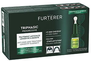 René Furterer Triphasic Progressive anti-hair-loss treatment box with vial, longevity and density formula