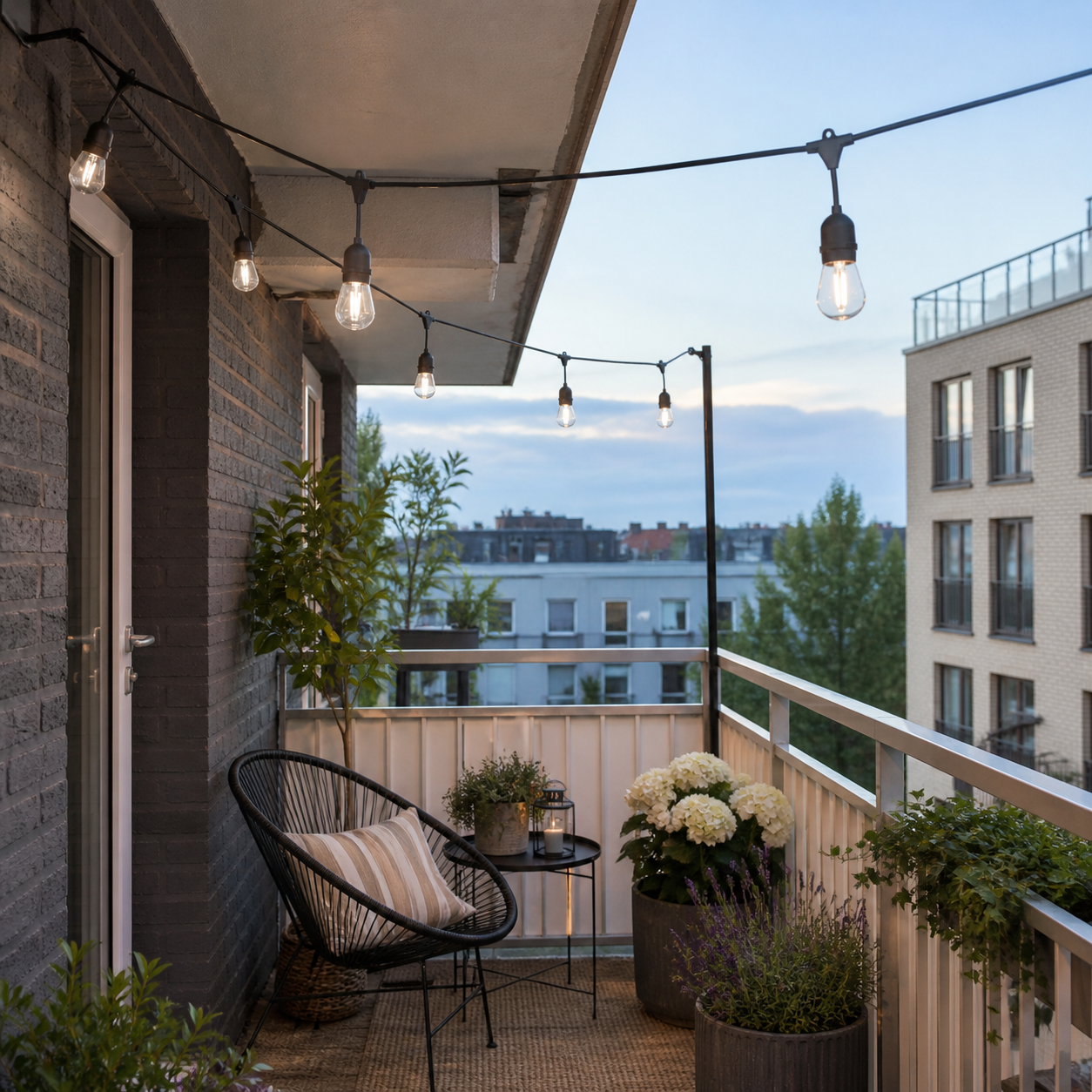 string lights on a balcony