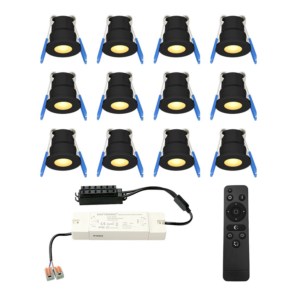 Set of 12 patio spotlights with transformer, black