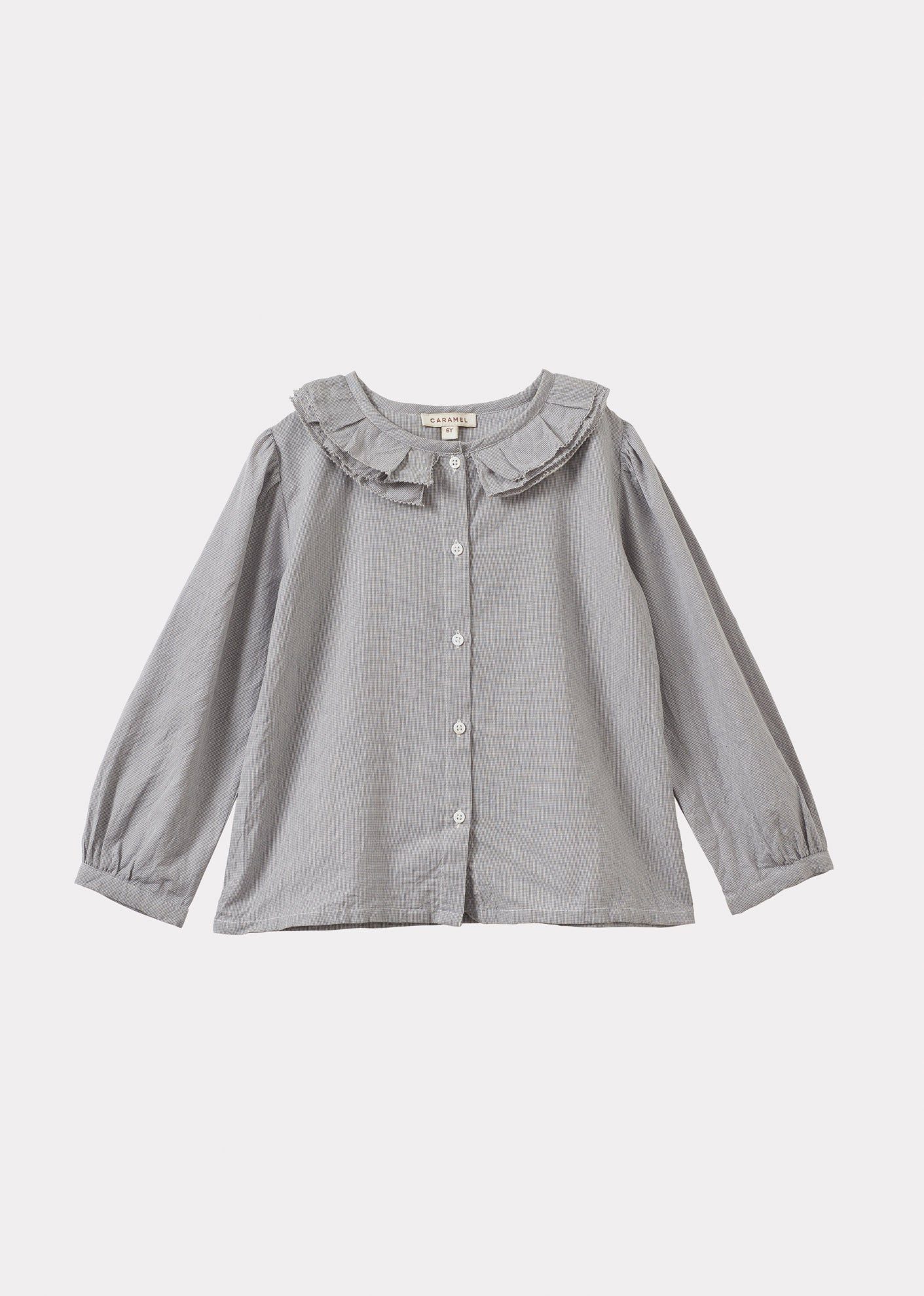 Image of PHOEBE CHILDREN'S HAND-LOOMED COTTON BLOUSE - GREY MICRO-CHECK