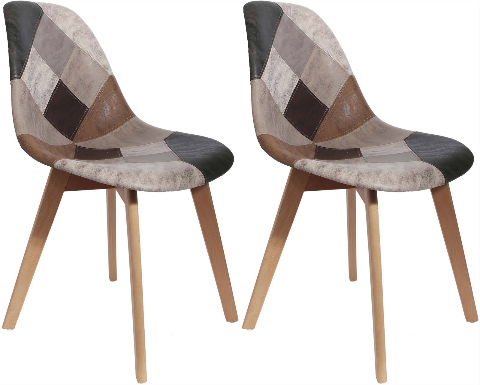 Image of Chaise en bois de hêtre et polypropylène Patchwork (Lot de 2)