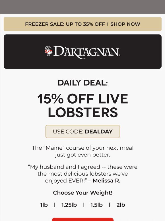 🦞 Love Lobster? 15% OFF Lobsters Today Only!