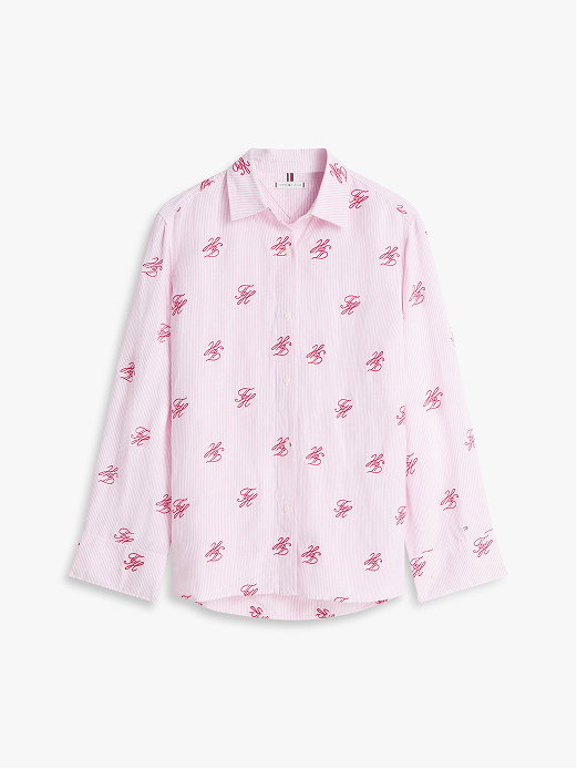 Logo Embroidery Linen Blend Shirt