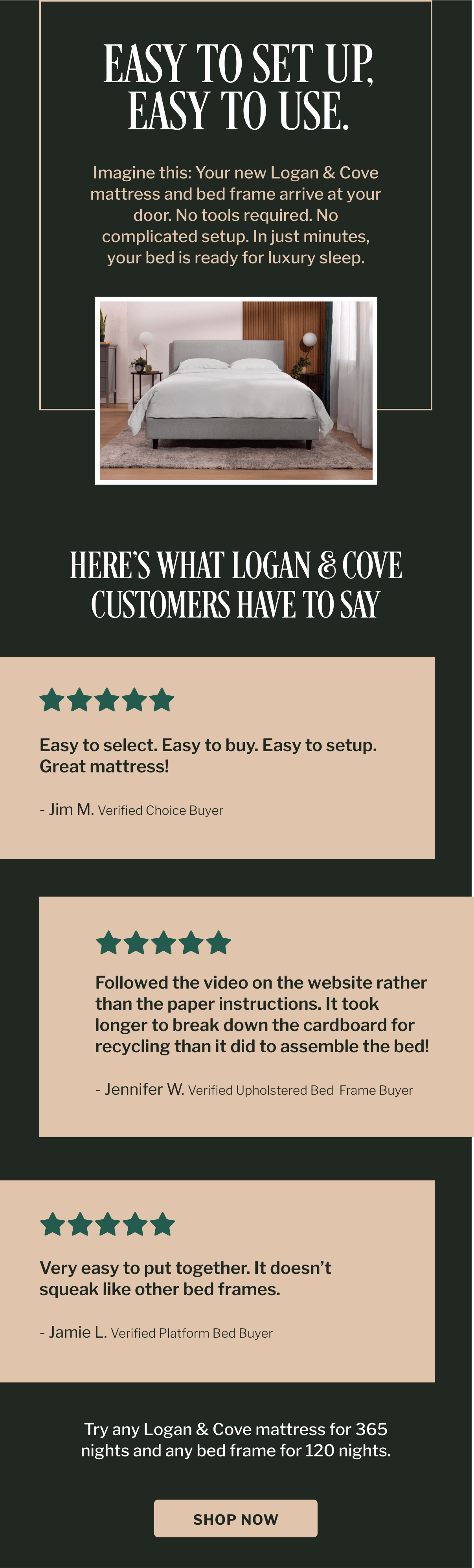 Easy to set up. Easy to use. Reviews from happy customers of our bed frames.