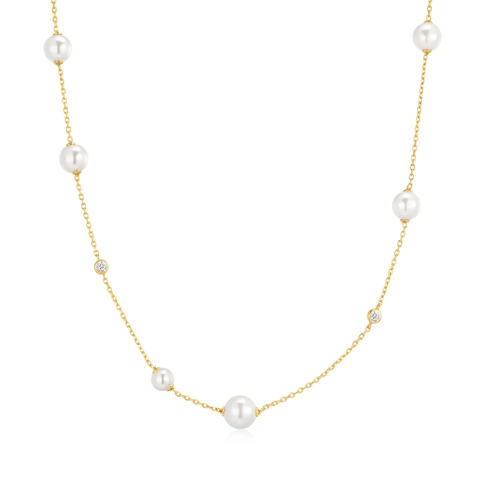 Image of Gold Asymmetric Shell Pearl Station Necklace