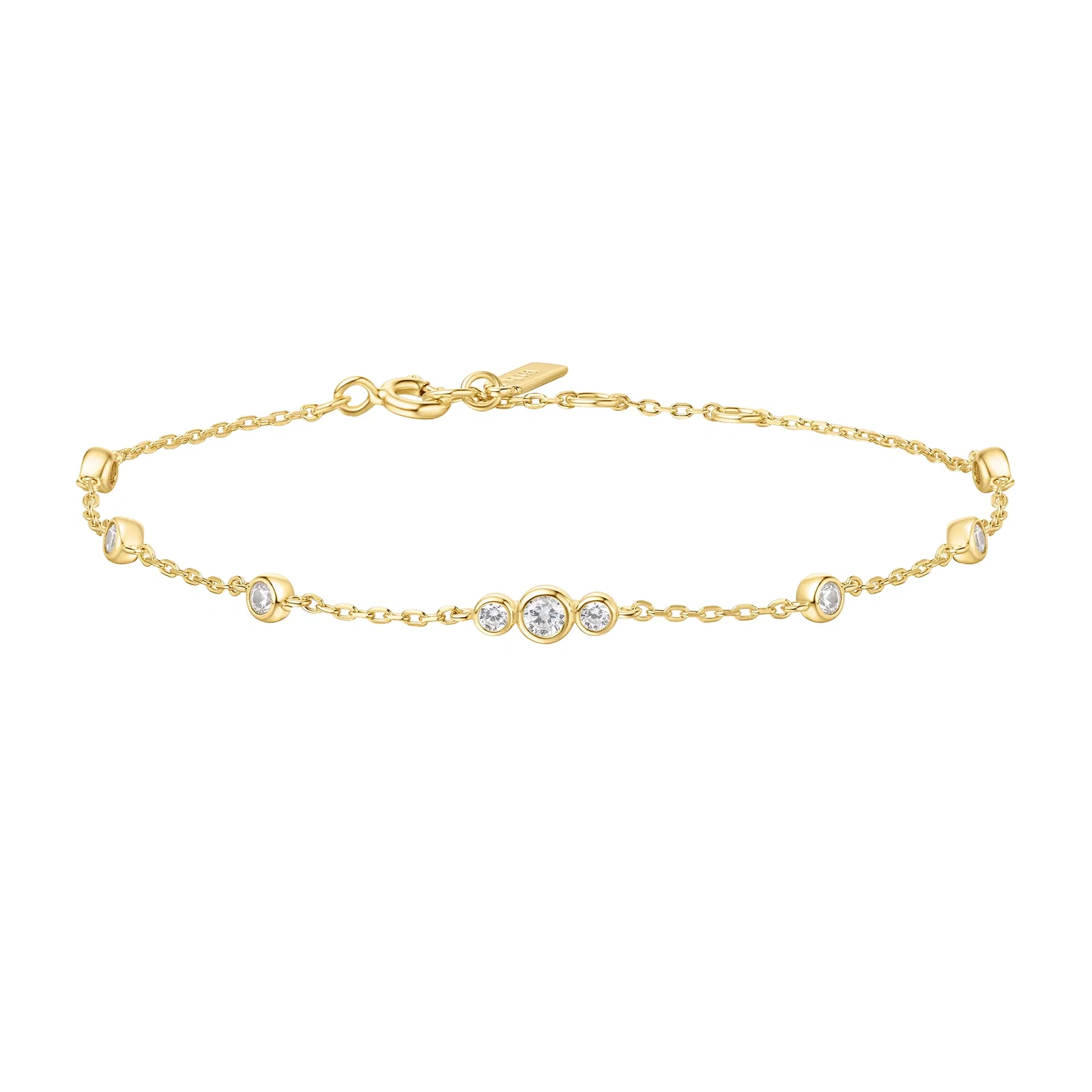 Image of Gold Sparkling Bezel Cubic Zirconia Station Bracelet