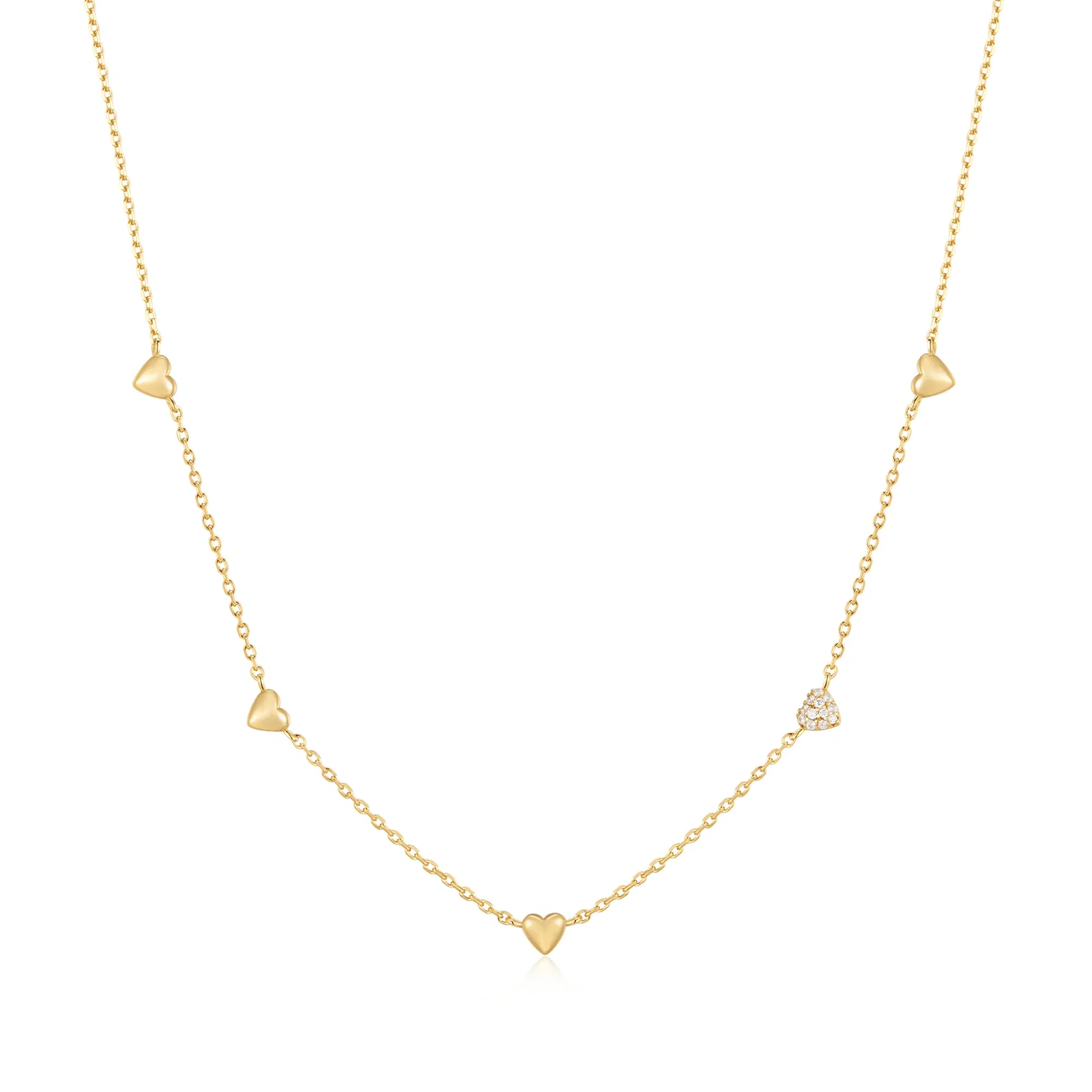 Image of Gold Pavé Puffed Heart Station Necklace