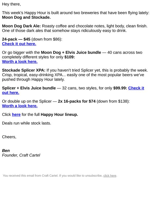 Happy Hour is Live: Moon Dog Dark Ale + more