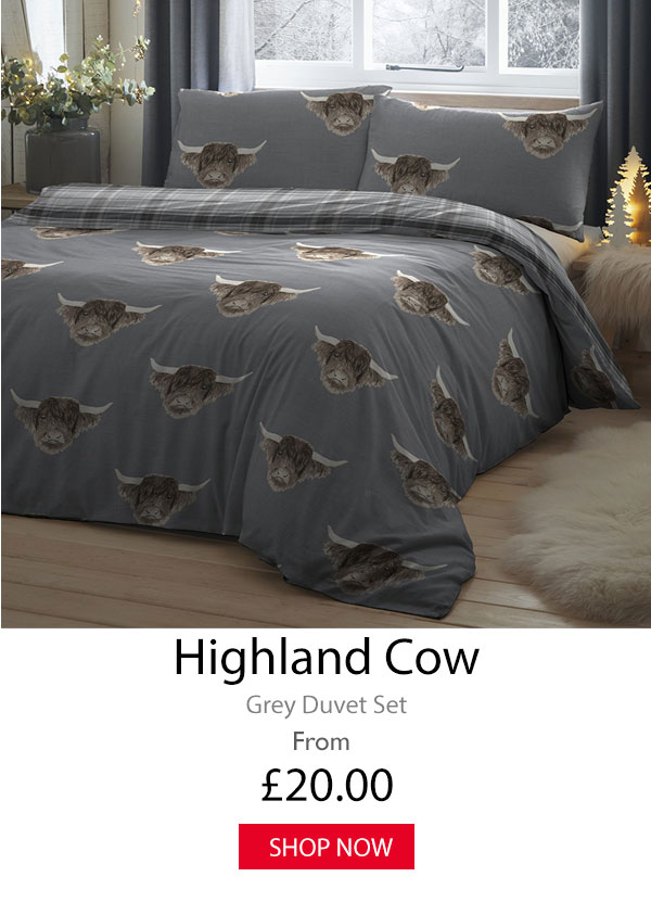 Highland Cow Grey Duvet Set