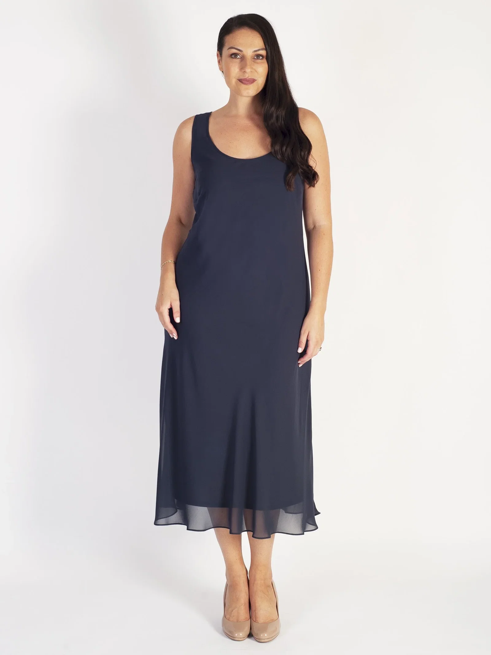 Image of Pewter Bias Cut Chiffon Dress
