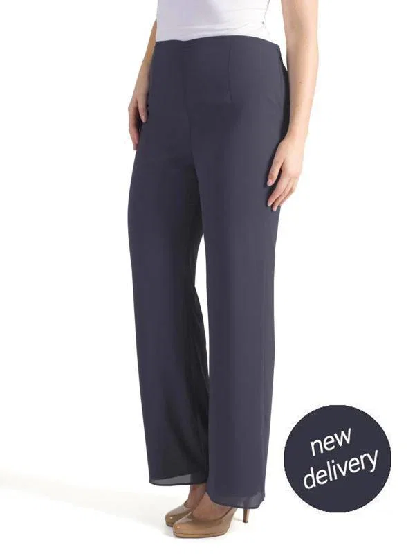 Image of Pewter Satin Trim Chiffon Trouser