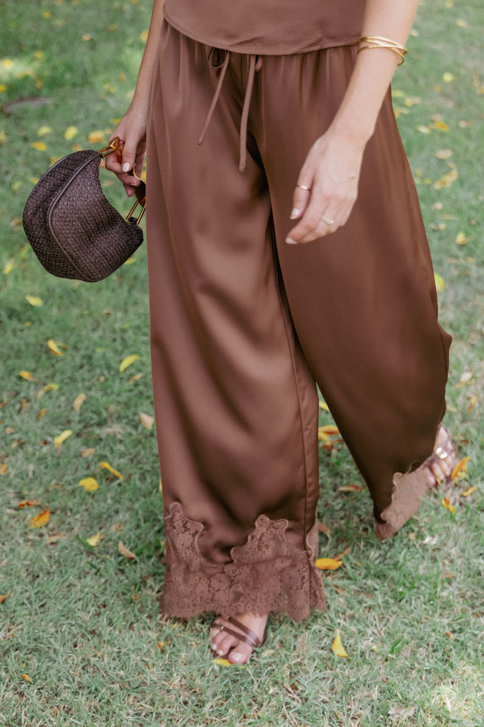 Image of Viola Drawstring Wide Leg Pant - Chocolate
