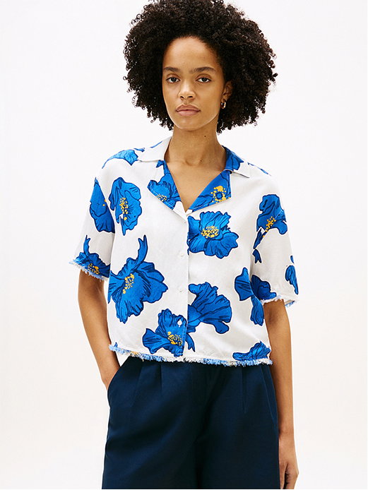 Relaxed Fit Bluse aus Leinenmix mit Fransen