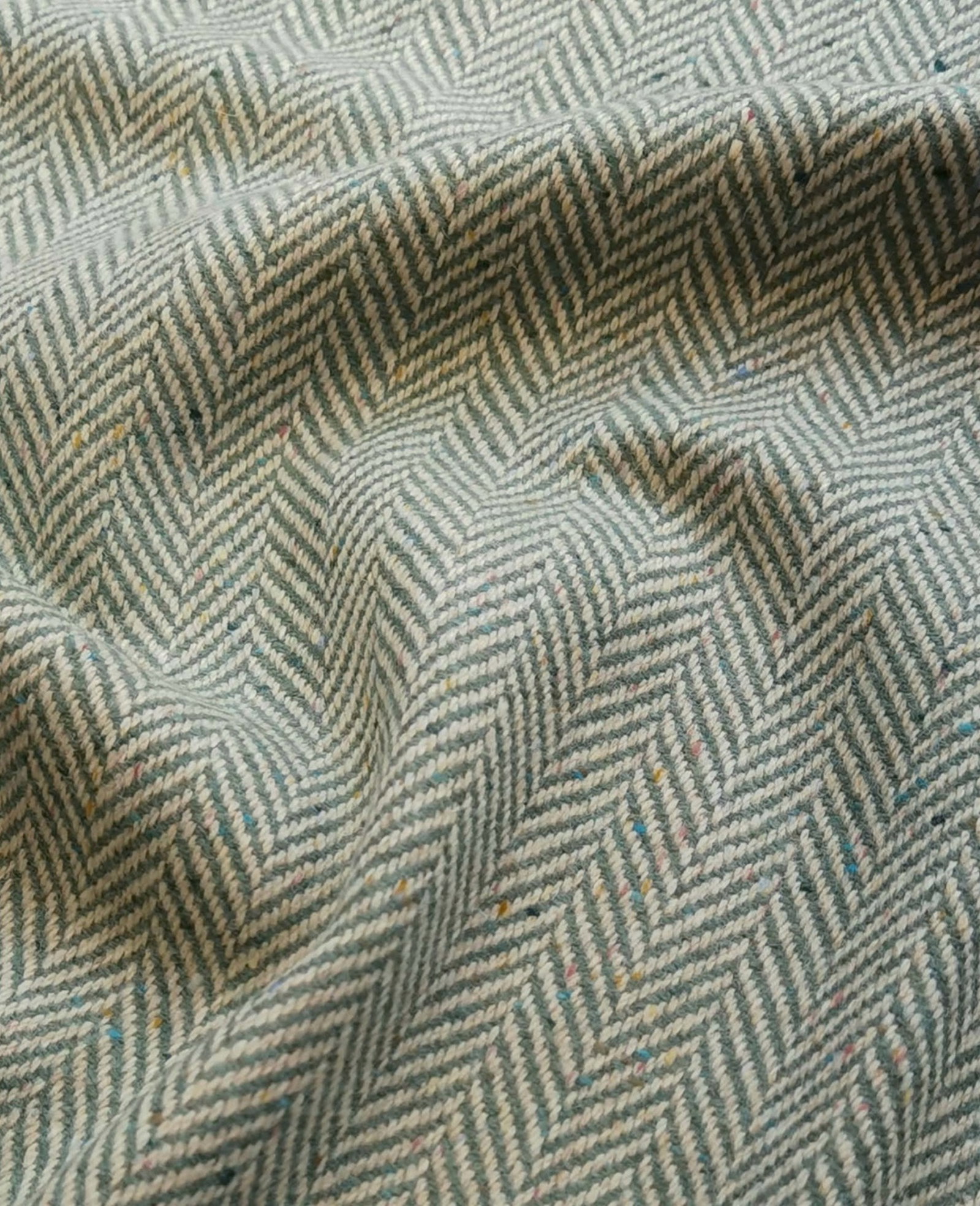 Image of Interiors Limited Edition - Green & Cream Herringbone Donegal Tweed