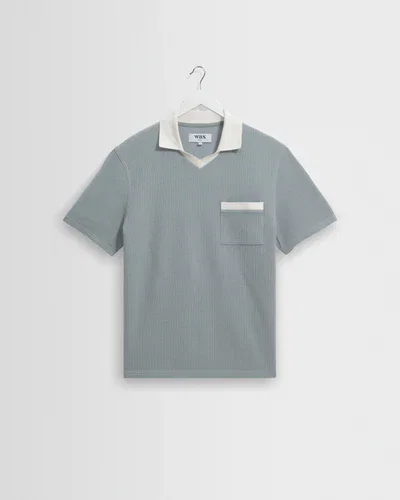 Pendal - Blue And Ecru Ribbed Organic Cotton Polo Shirt