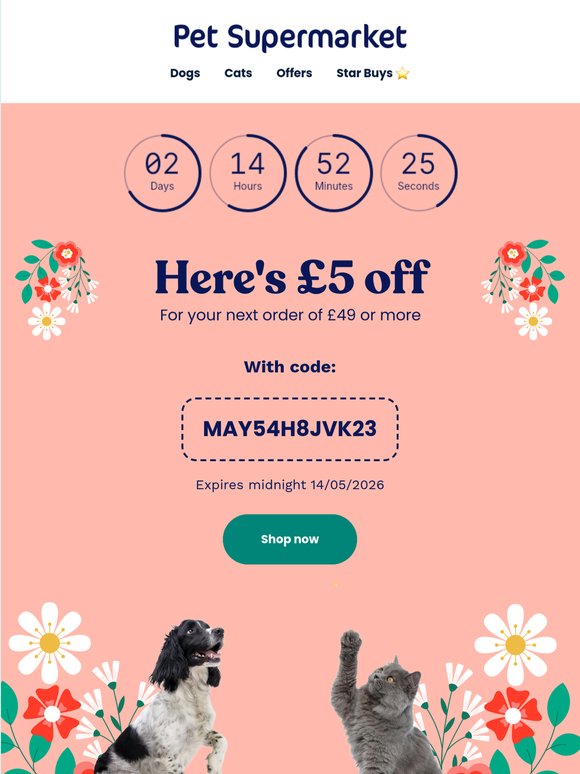 Here’s £5 off your next order