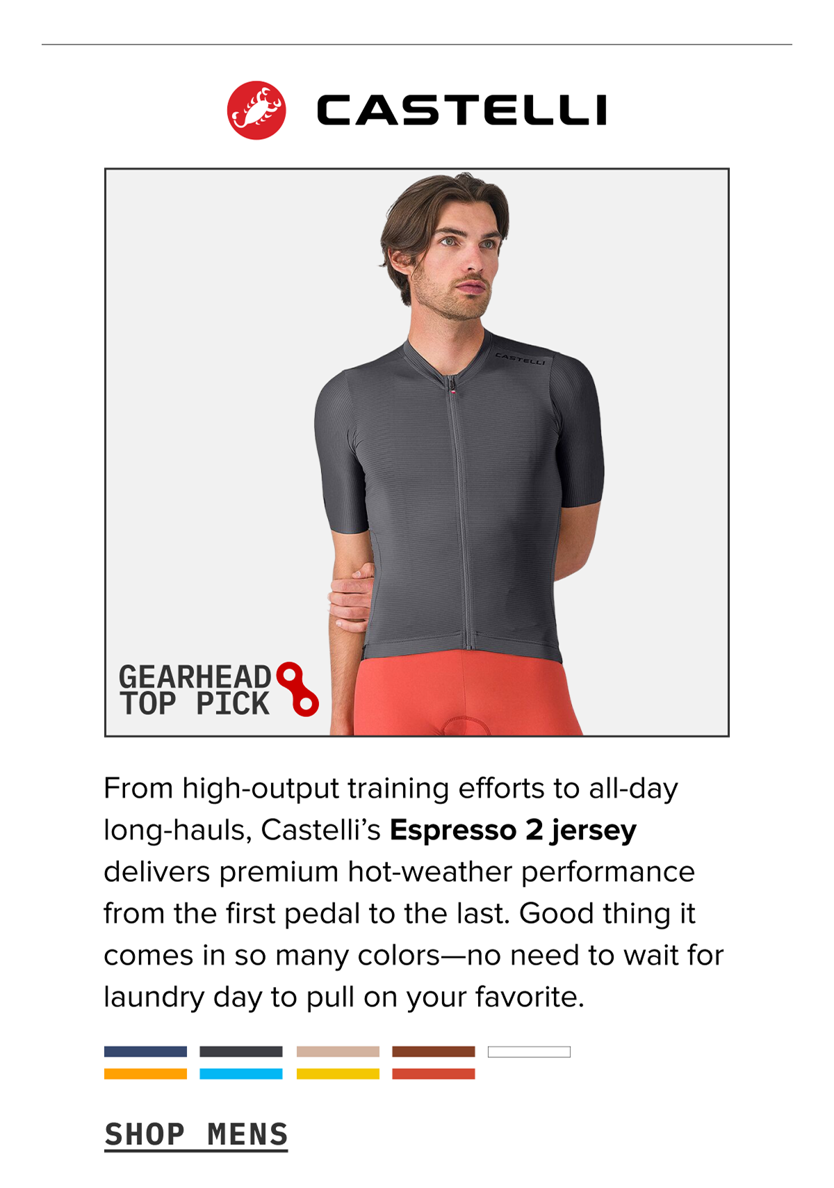 Castelli’s Espresso 2 Jersey — premium hot-weather performance for everything from hard training rides to all-day miles. Shop Men's ->