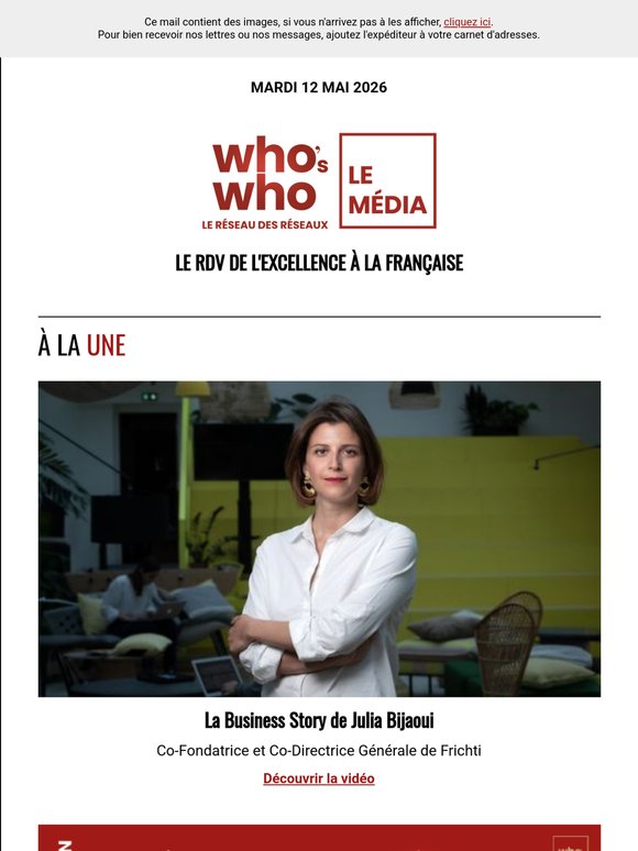 Aujourd'hui dans WHO'S WHO : Julia Bijaoui, Laure Calamy, Gabriel Figueiredo ...