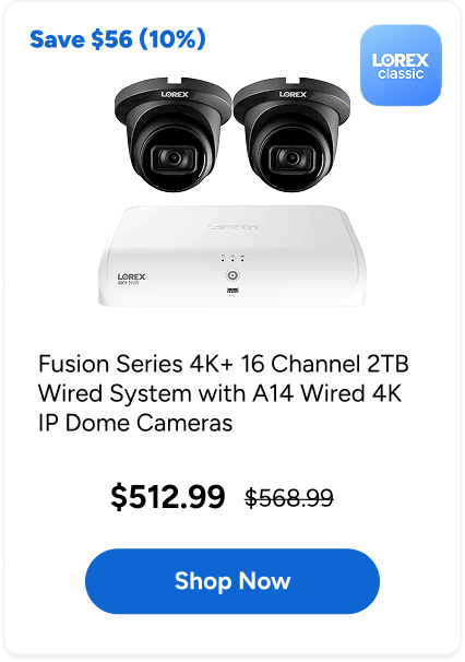 Fusion Series 4K+ 16 Channel (8 Wired + 8 Fusion Wi-Fi) 2TB Wired System with A14 Wired 4K IP Dome Cameras