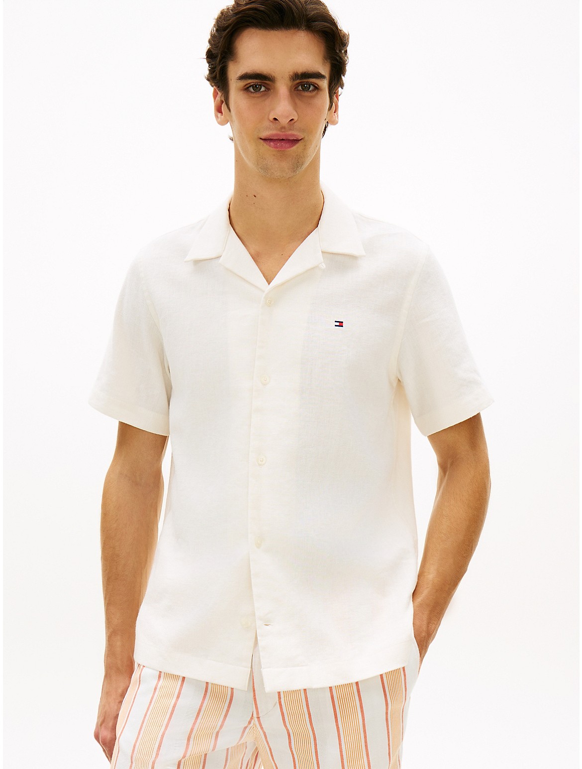 Image of Regular Fit Linen-Blend Camp Shirt