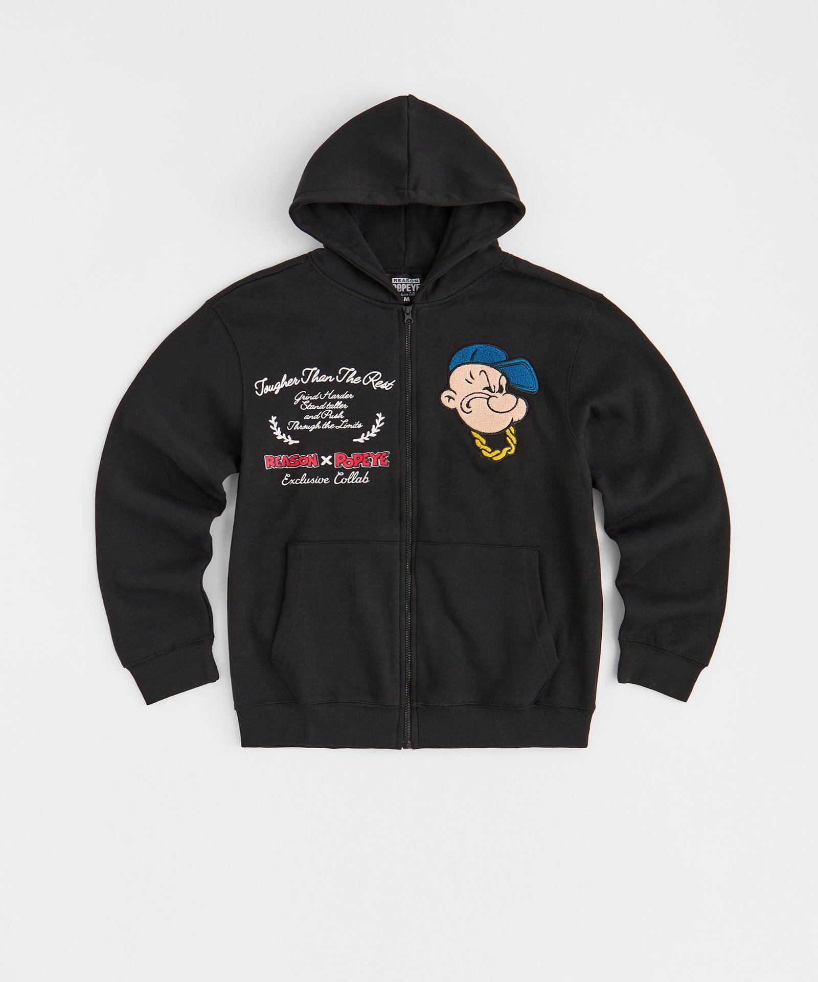 Popeye Full Zip Back Print Graphic Hoodie - Black - BLACK / S
