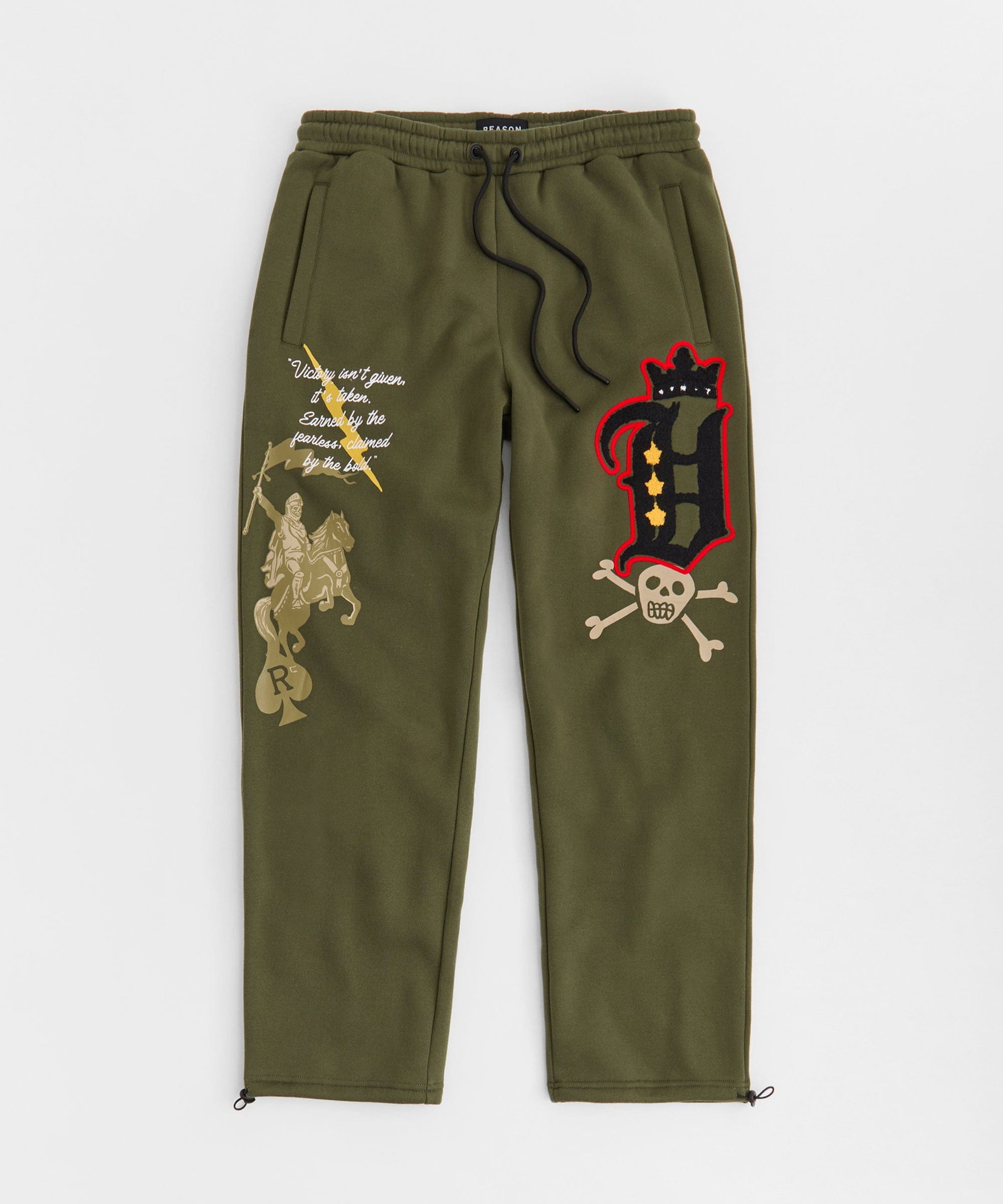Champion Chenille Patched Pants - Olive Green - OLIVE GREEN / S
