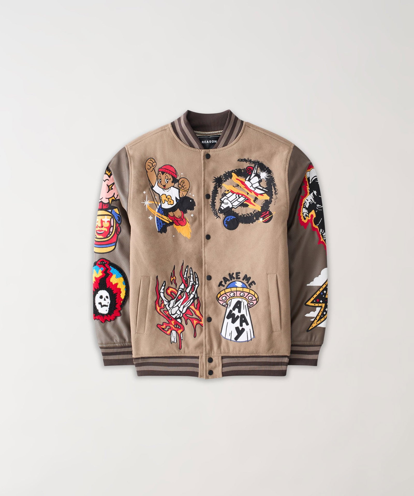 Beyond Reality Varsity Jacket PU - Khaki - KHAKI / S