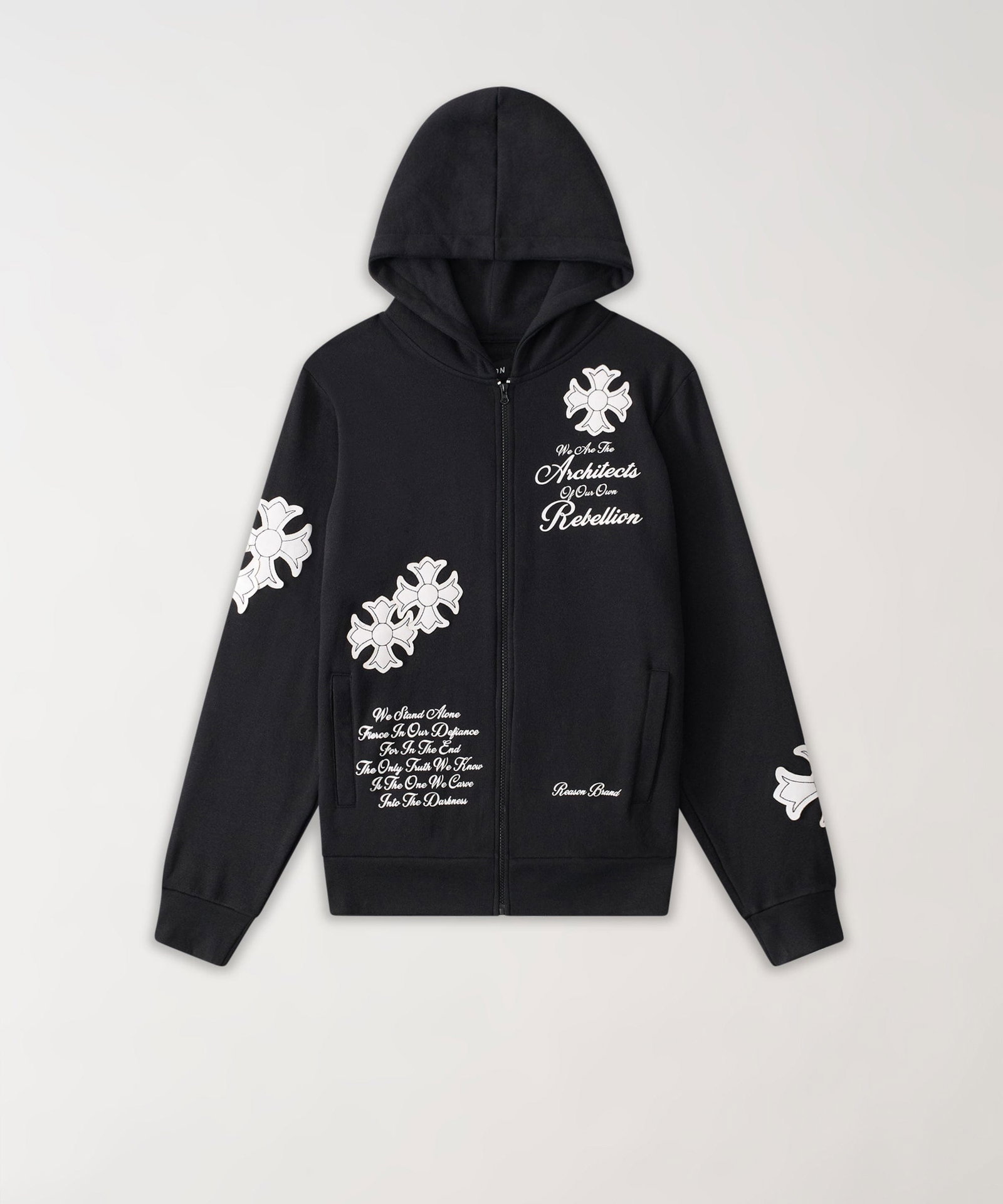 Rebellion Chenille Patched Zip Up Hoodie - Black - BLACK / S