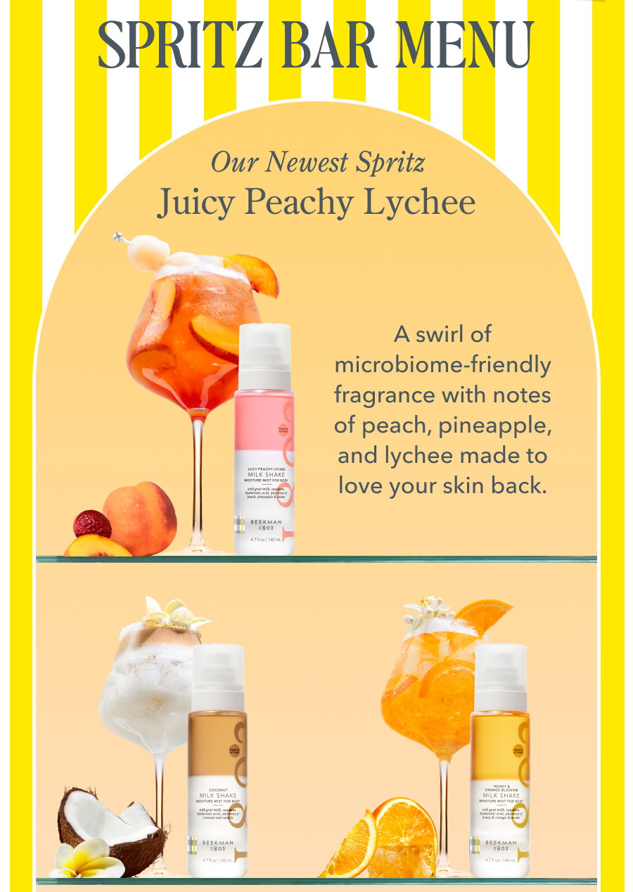 SPRITZ BAR MENU FEATURING OUR MILK SHAKE BODY MISTS