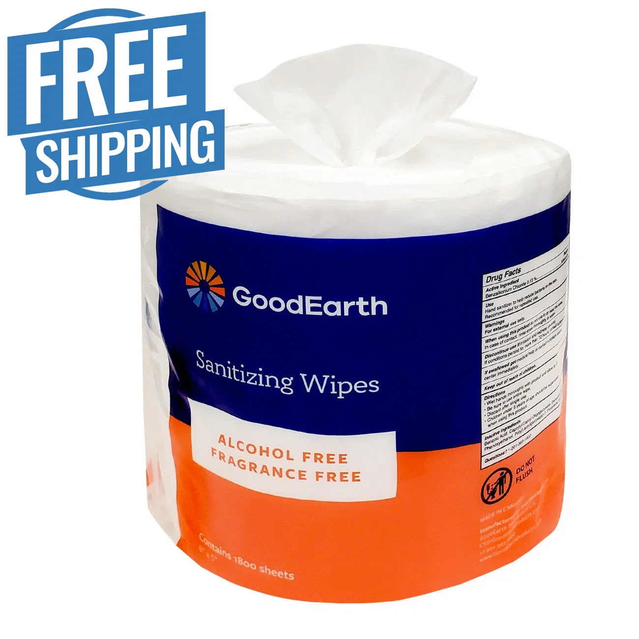 Image of GoodEarth 3600 Total Wipes (1800 wipes per roll; 2 rolls per case) (GED1800)