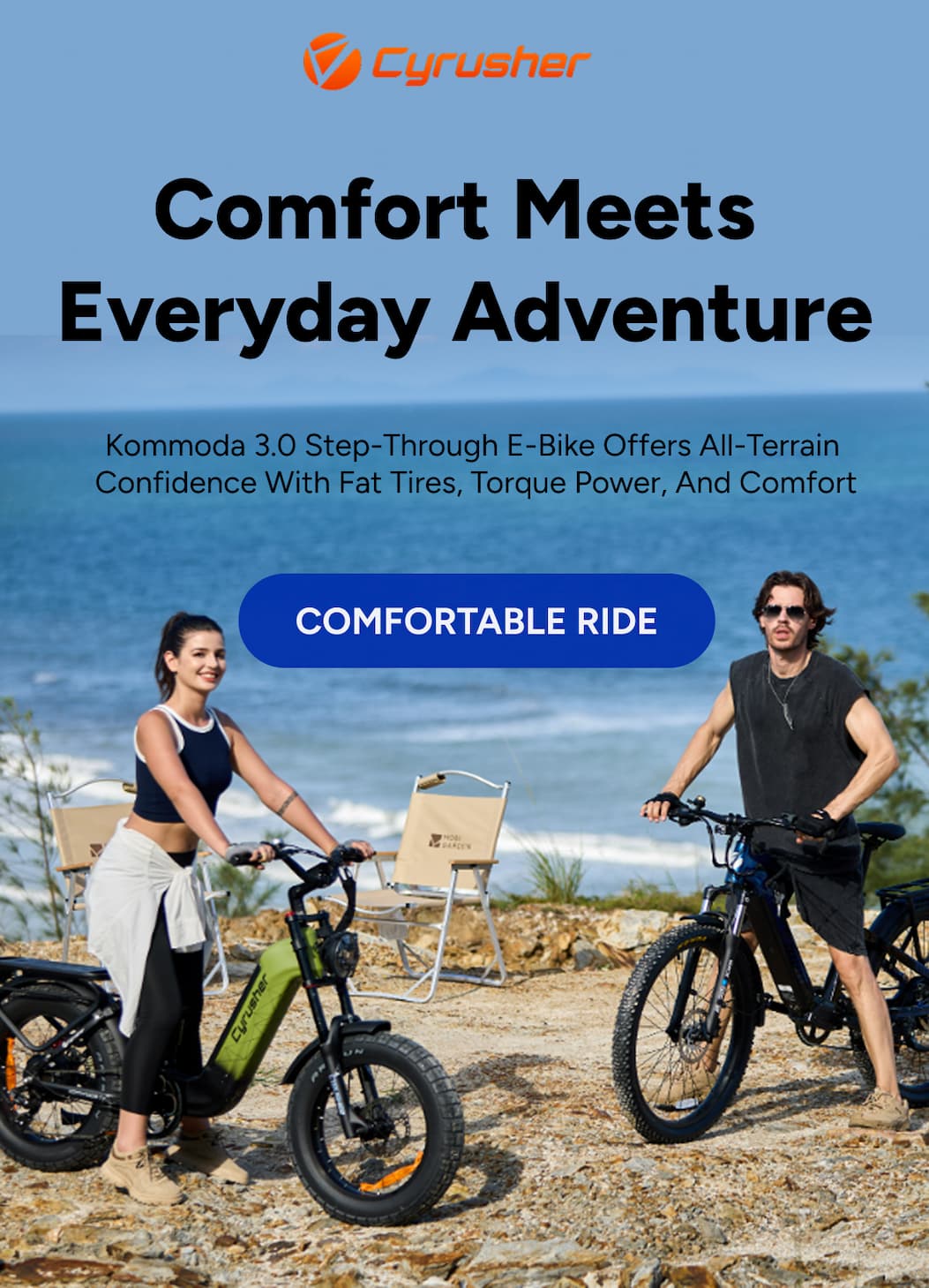 kommoda 3.0 step-through e-bike offers all-terrain  confidence with fat tires, torque power, and comfort