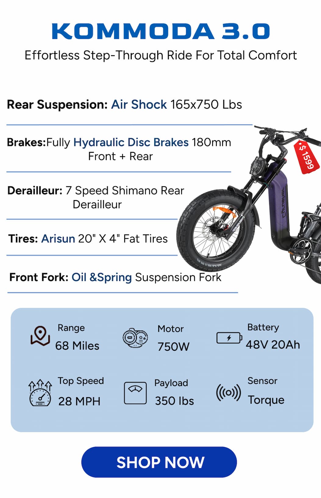 effortless step-through ride for total comfort