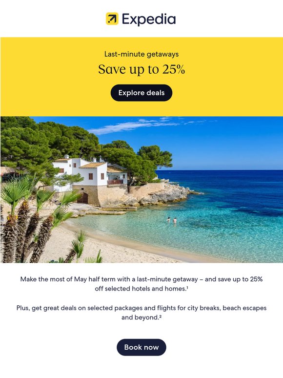 Save up to 25% on last-minute half-term stays