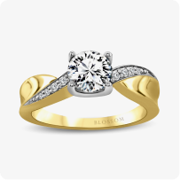 Blossom Cut Round Lab Grown 1ctw. Diamond Twist Wide Band Engagement Ring in 14k Yellow Gold