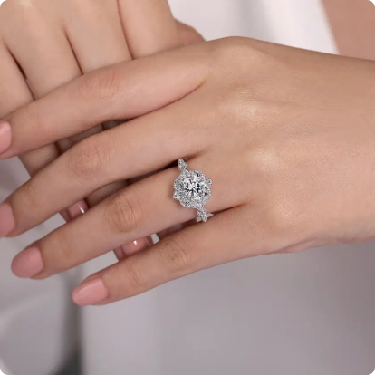 Gabriel & Co. "Veronique" Victorian Halo 14k White Gold Diamond Ring Setting ER14411R4W44JJ