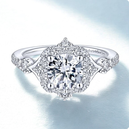 Gabriel & Co. "Veronique" Victorian Halo 14k White Gold Diamond Ring Setting ER14411R4W44JJ