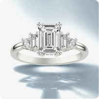 ArtCarved Diamond 2ctw Emerald Cut with Baguette and Round Side Stones Engagement Ring Setting in 14k White Gold