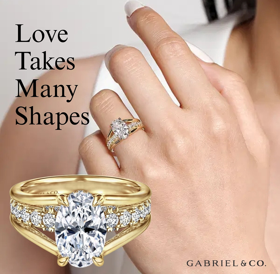 Gabriel & Co. "Faith" 14k Yellow Gold Wide Split Shank Oval Setting
