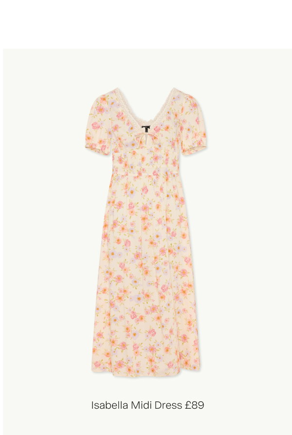 Cream Floral Ruffle Trim Libby Midi Dress