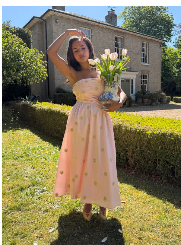 Pink Sun Embroidered Bandeau Alice Midi Dress