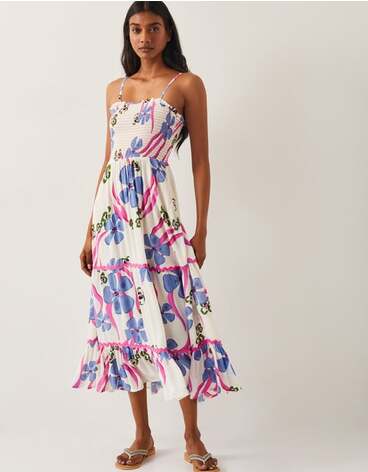Fiona Floral Bandeau Midi Dress Ivory