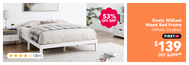 Ovela William Wood Bed Frame (White, Double)