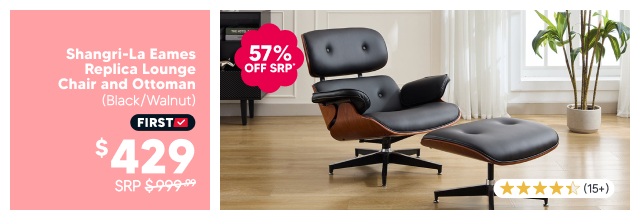 Shangri-La Eames Replica Lounge Chair and Ottoman (Black/Walnut)