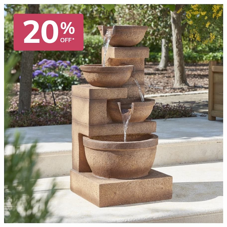 Kendal Warm Granite Effect 3-Tier Cascade Water Feature With LED Lights
