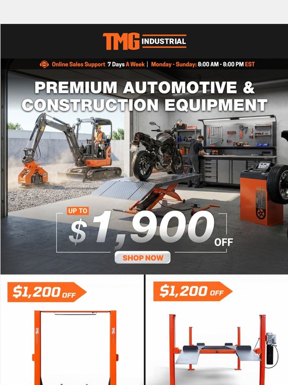 Save Big on Shelters, Auto & Construction Equipment
