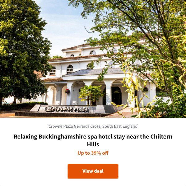 Relaxing Buckinghamshire spa hotel stay near the Chiltern Hills