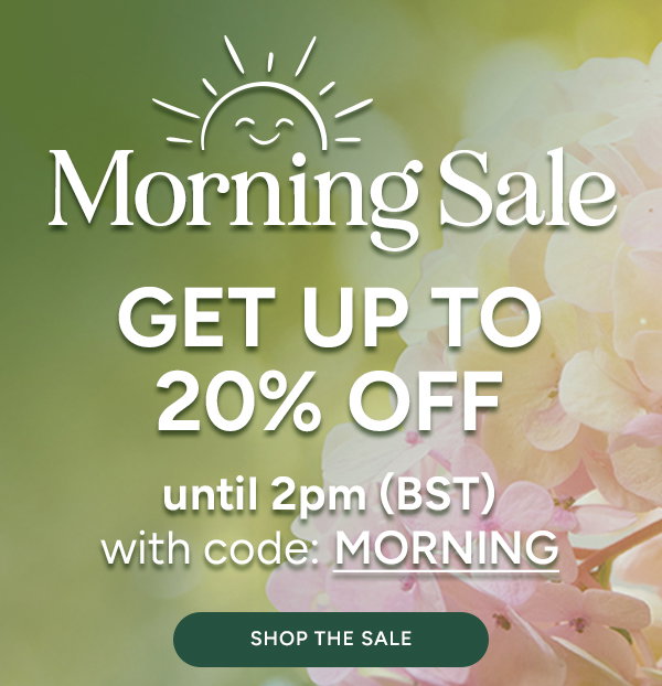 Morning Sale. GET UP TO 20% OFF until 2pm (BST) with code: MORNING. SHOP THE SALE. 