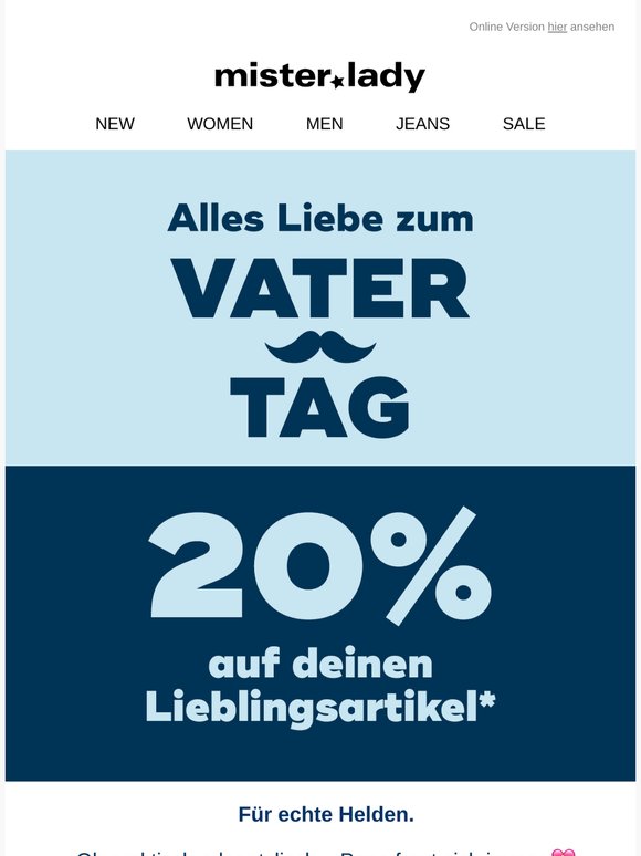 Vatertags‑Deal: 20 % – nur noch heute!